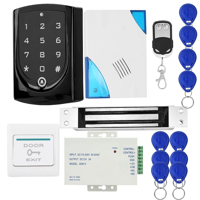 Toegangscontrolesysteem 180KG Magneetslot Afstandsbediening Knop Deurbel Voeding 10 Keyfobs white