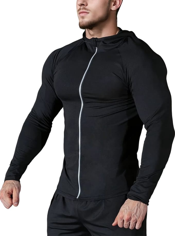 Elastische Sport Vest - Rits - Capuchon - Slim Fit - Zwart - Trui