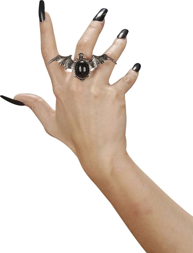 Vleermuis ring met zwarte gemsteen