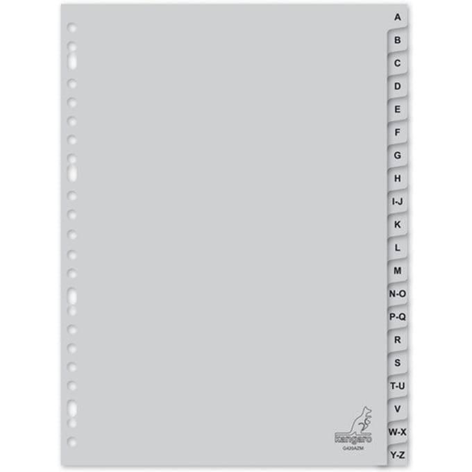 Kangaro tabbladen - A4 - PP 120 micron - grijs - 23-gaats - 20-delig letters A-Z
