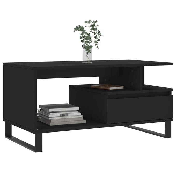 vidaXL - Salontafel - 90x49x45 - cm - bewerkt - hout - zwart