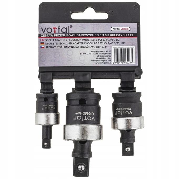 3-delige U-ketting dops, 1/4", 3/8", 1/2", Cr-Mo