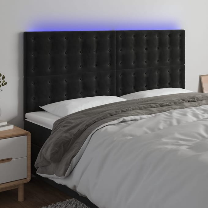 vidaXL - Hoofdbord - LED - 160x5x118/128 - cm - fluweel - zwart