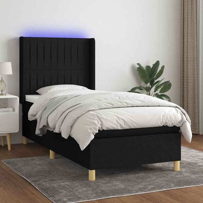 vidaXL - Boxspring - met - matras - en - LED - stof - zwart - 90x200 - cm