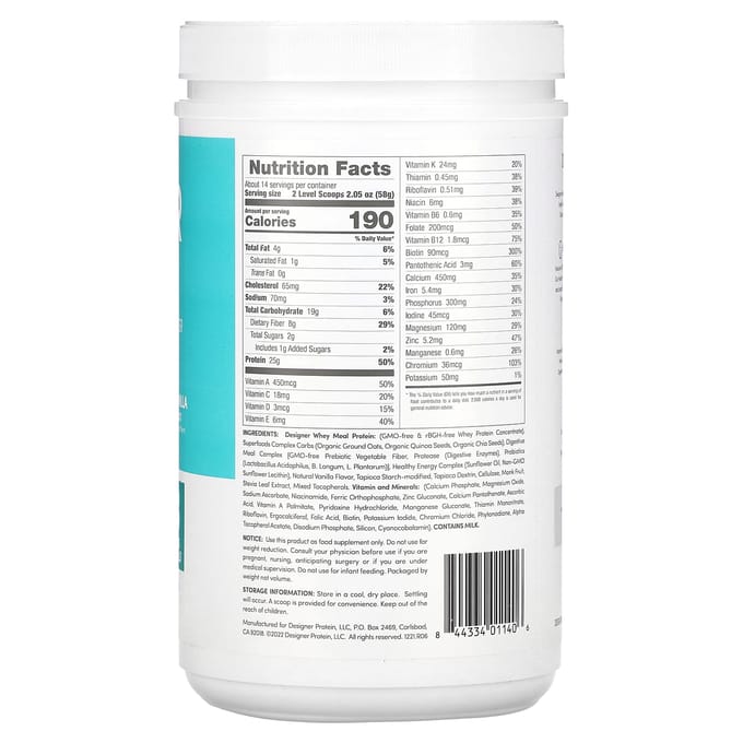 Designer Wellness, Designer Whey, Poudre de Protéines de Substitution de Repas, Gousse de Vanille, 1,72 lb (783 g)