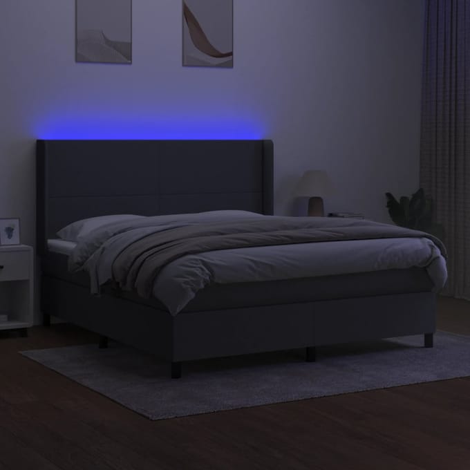 vidaXL - Boxspring - met - matras - en - LED - stof - donkergrijs - 180x200 - cm