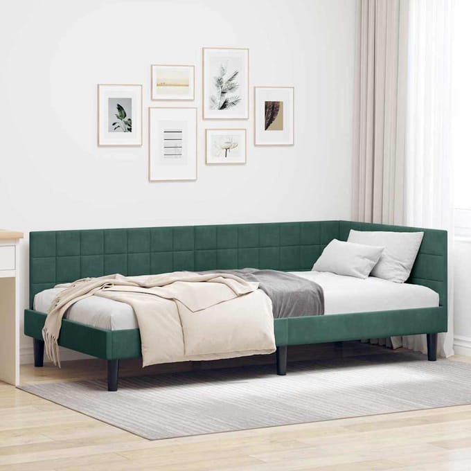 vidaXL - Hoek - Bed - Frame - Donkergroen - 90 - x - 200 - cm - Fluweel