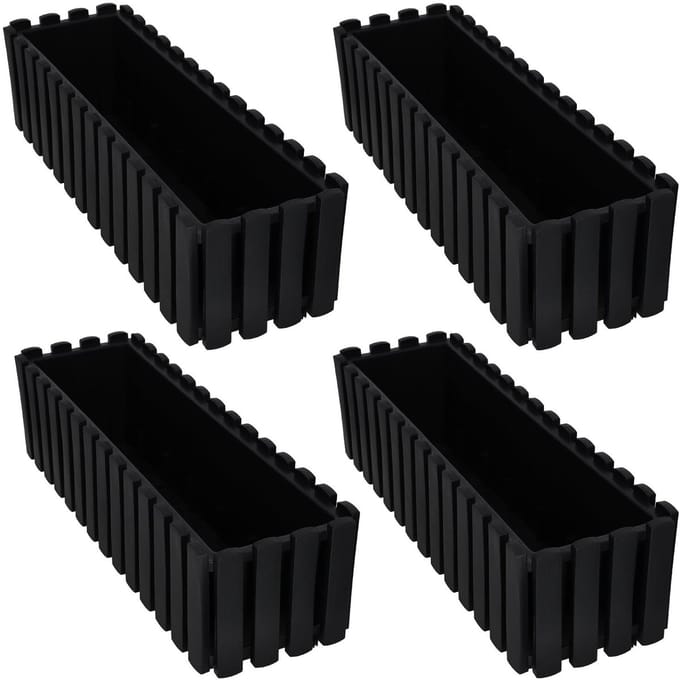 Kotarbau Balkonbak - Rustieke Houten Look - 60 cm - Antraciet - Set van 4