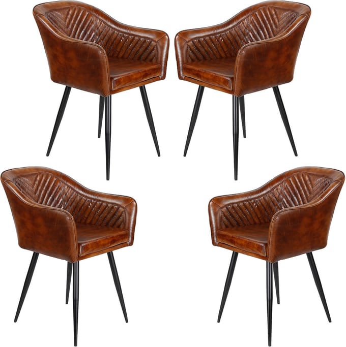 Leren fauteuil bruin – armstoel van echt leer - Eetkamerstoel