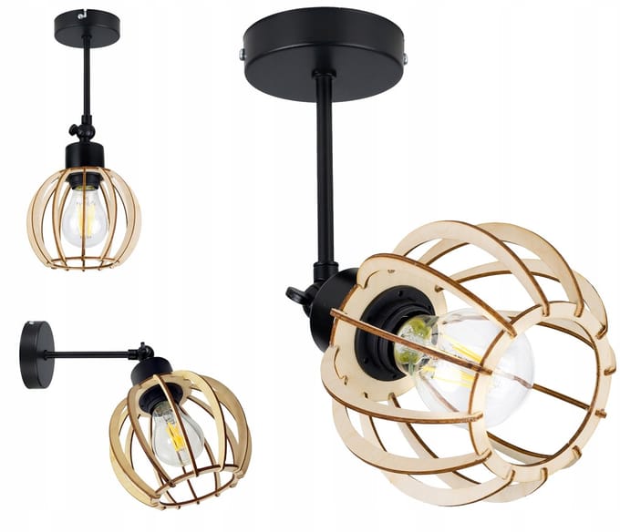 Industriële wandlamp E27 Kogelhout - Verstelbaar Loft Design