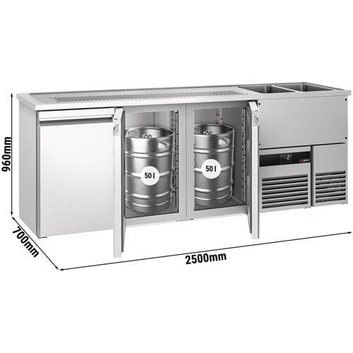 GGM Gastro Biertheke PREMIUM - 2500x700mm - 3 Türen Zilver