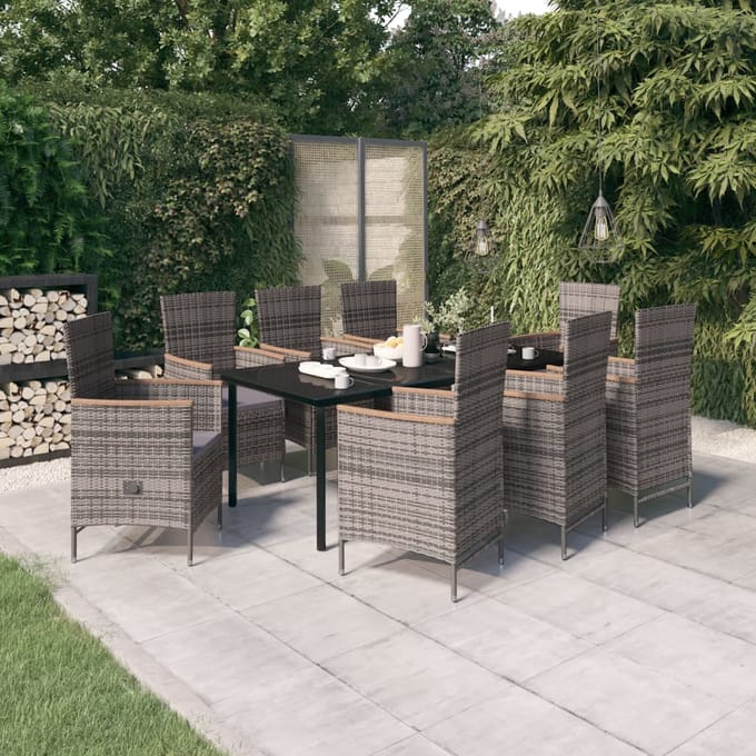 vidaXL - 9-delige - Tuinset - met - kussens - grijs
