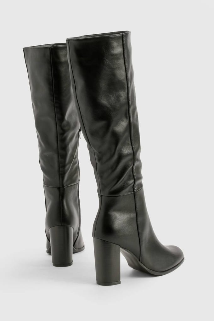 boohoo Dames Textuur Patent Block Hakken Kniehoge Laarzen | Black | Maat: 8