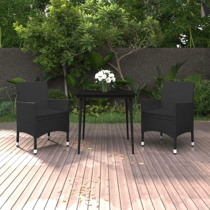 vidaXL - 3-delige - Tuinset - met - kussens - poly - rattan - en - glas