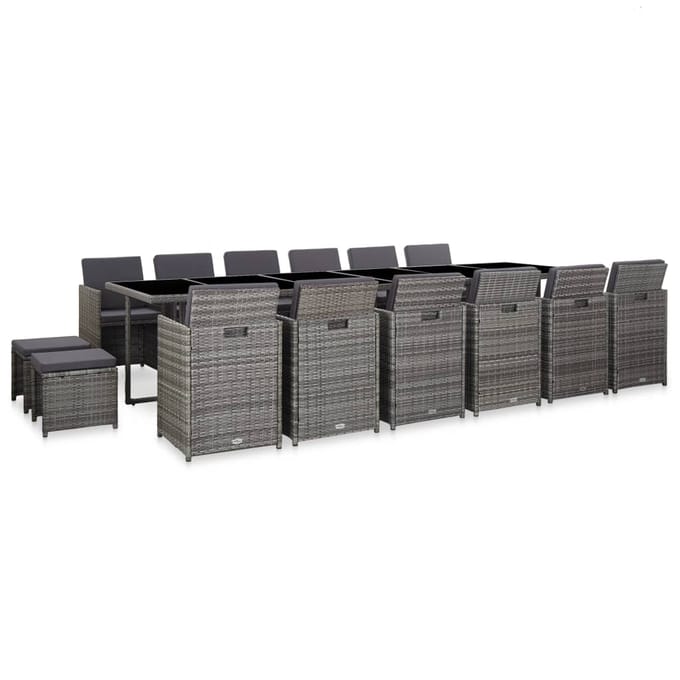 vidaXL - 17-delige - Tuinset - met - kussens - poly - rattan - grijs