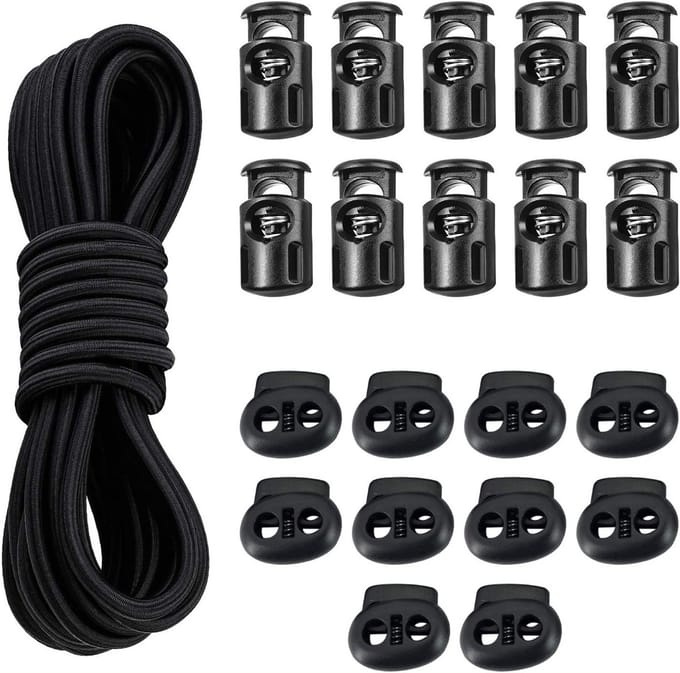 4mm Elastisch Bungee Koord 10 Meter – 20x Koordstopper Zwart voor Knutselprojecten