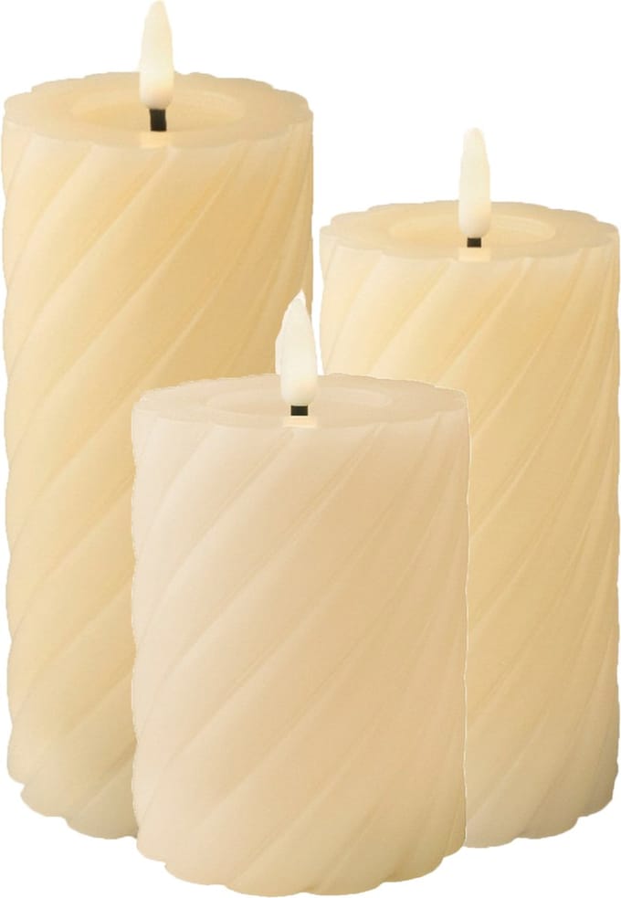 Lumineo luxe LED kaarsen/stompkaarsen - set 3x st-creme wit - D7,5 - met timer