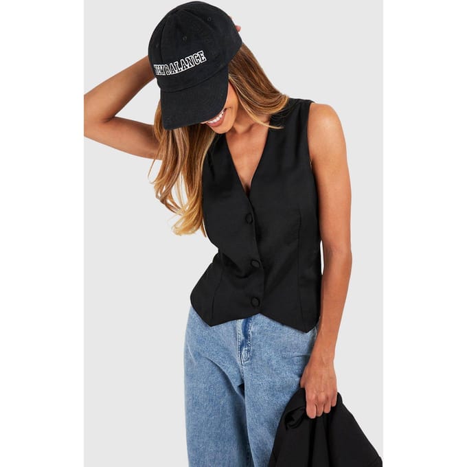 boohoo Dames Tailored Woven Waistcoat | Black | Maat: 10