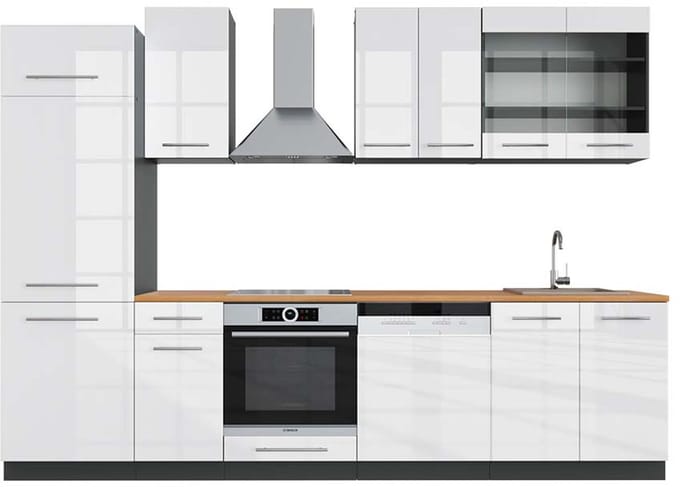 Vicco Fame-Line Complete keukeneenheid – 300 cm, WB Eik Wit hoogglans/antraciet