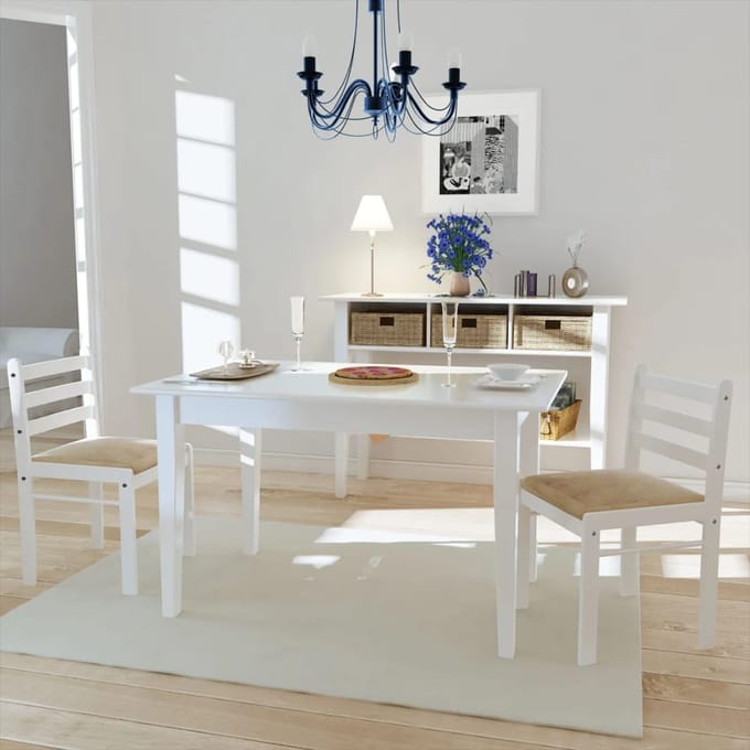 vidaXL - Eetkamerstoelen - 2 - st - massief - rubberwood - en - fluweel - wit