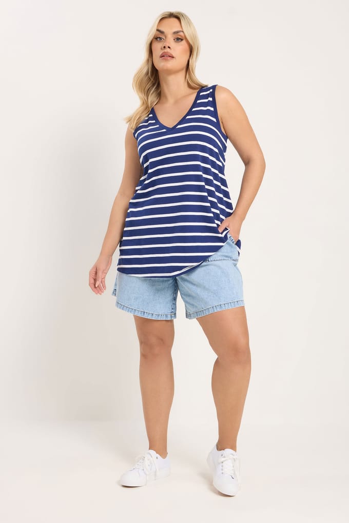 Yours Marineblauwe Gestreepte Top Size 42