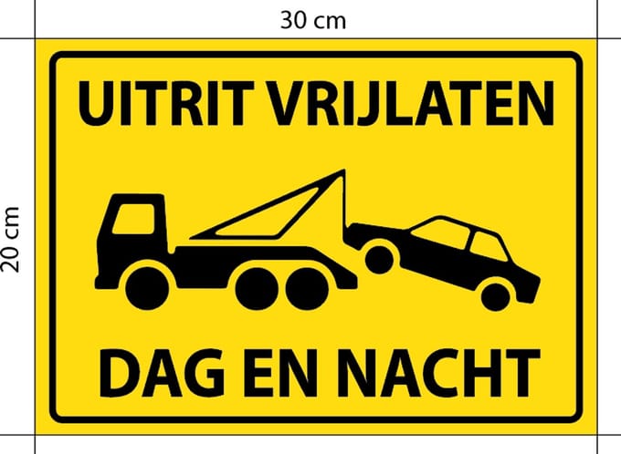 Uitrit vrijlaten wegsleep sticker.