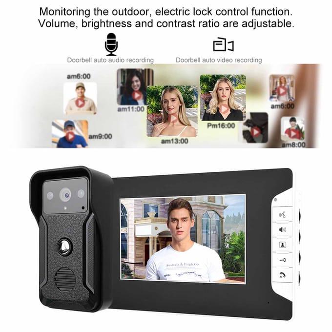 7-inch Bedrade Kleuren Video Intercom Nachtzicht Waterdichte Deurbel