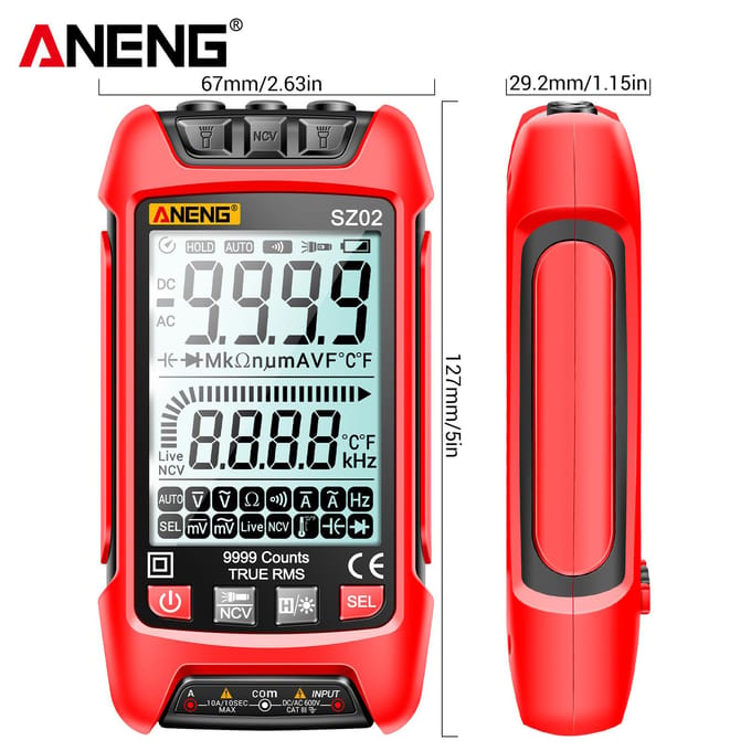 ANENG SZ02 Slimme digitale multimeter Autobereik 9999 tellingen NCV Universele meter Handheld rood
