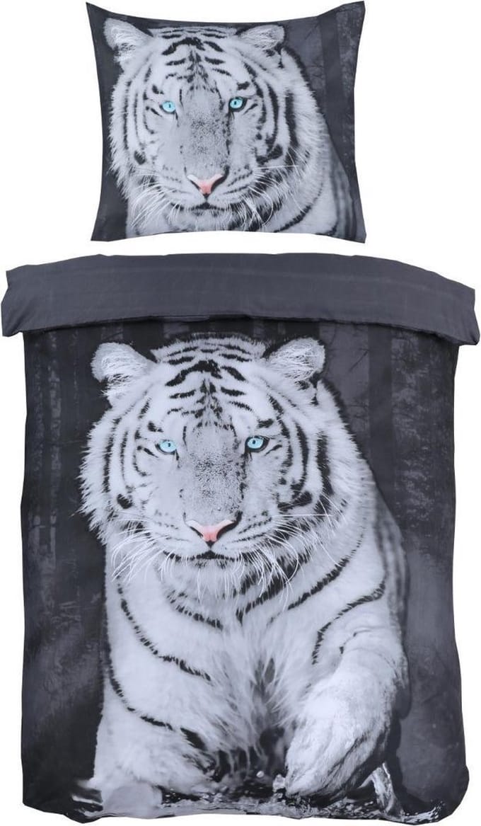 Dekbedovertrek Zwart- Wit- Tijger  1-Persoons -140 x 220-cm + 1 kussensloop 60x70cm