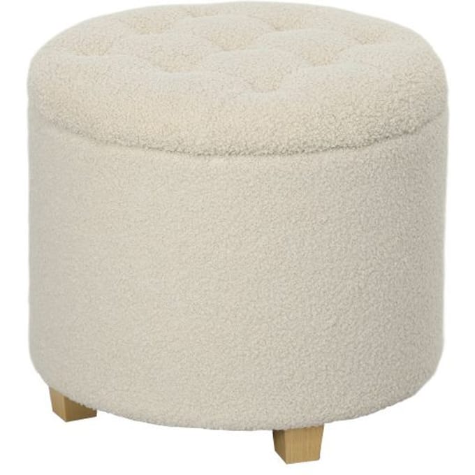 Bank - MUVOE - Ø45 x 41 cm - Crème - Massief hout - Verborgen opbergruimte