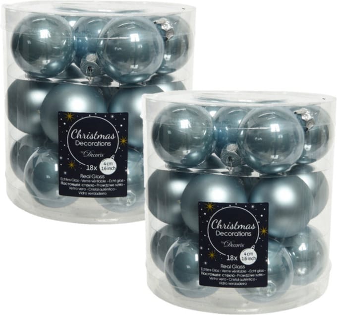 Decoris Kleine kerstballen - 36x st - lichtblauw - D4 cm - glas - kerstversiering