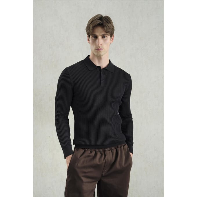 Slim Fit Polo Kraag Gevoerd Langsleeve T-Shirt