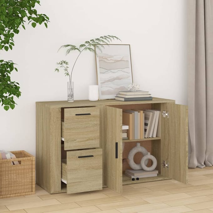 vidaXL - Dressoir - 100x33x59,5 - cm - bewerkt - hout - sonoma - eikenkleurig