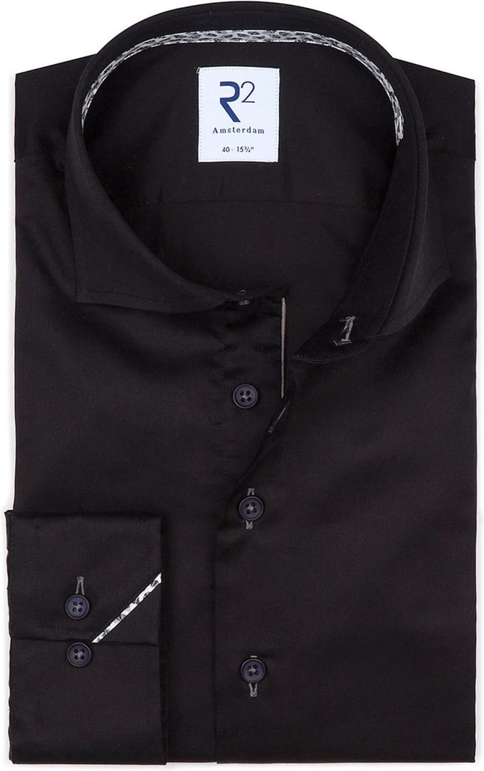 R2 Overhemd Twill Zwart - Maat 37 - Heren - Overhemden Formeel