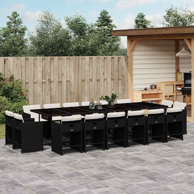 vidaXL - 17-delige - Tuinset - met - kussens - poly - rattan - zwart