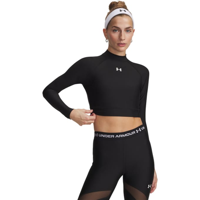 Under Armour HeatGear Crop Mock Longsleeve Dames-zwart, wit
