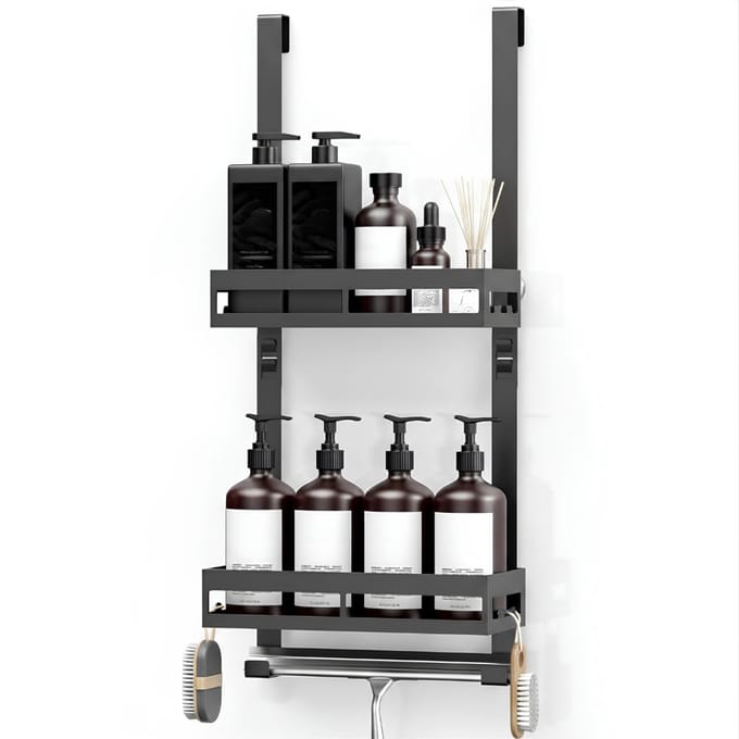 KAD® Doucherek - Doucherek Zonder Boren - Hangend Doucherek Zonder Boren - Telescopisch Doucherek - Zwart - 11cm x 28cm x 59cm