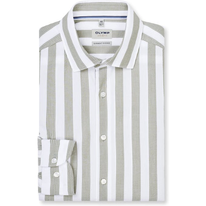 OLYMP Level Five garment washed Overhemd, Body Fit, Kent, Olijfgroen