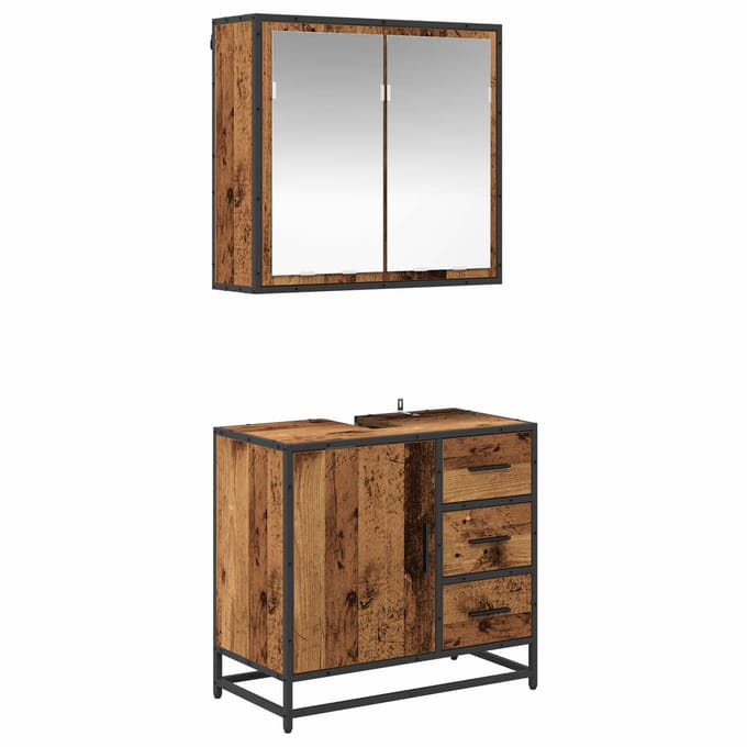 vidaXL - Badkamermeubel - Set - 2 - st - Oud - Hout - 65 - x - 33 - x - 60 - cm - Bewerkt - hout