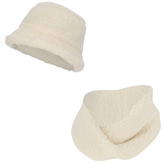 Colsjaal & Hoedje meisjes - Teddy Wol - One Size - Off White / 4/8 Jaar