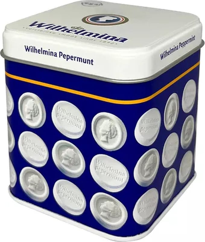 Wilhelmina - Pepermunt - Blik Vierkant - 24 x 100 gram