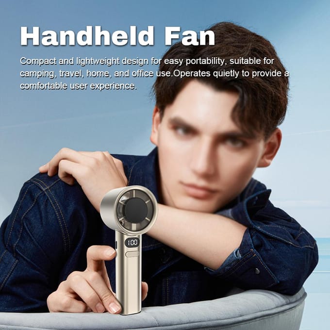 Handheld Fan Hoge snelheid draagbare turbofan USB oplaadbare elektrische ventilator met digitaal display grijs