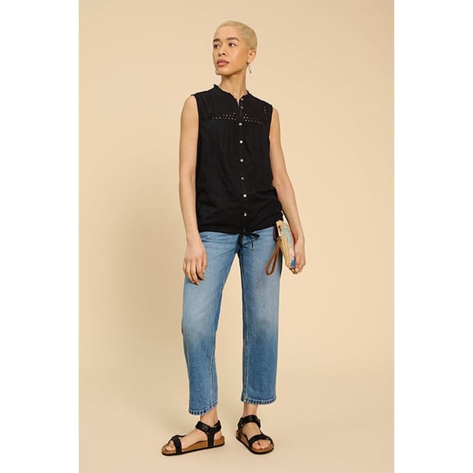 White Stuff Arabella Sleevele Shirt Pure Black Größe: 12 | Tanktops Outlet | Damen | Schwarz