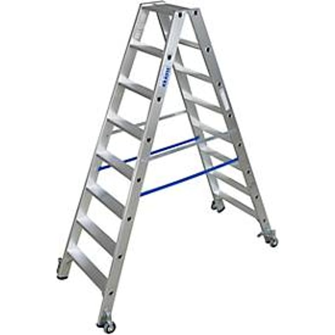 Dubbele trapladder van aluminium met wielen, 2 x 8 treden