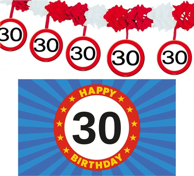 30 jaar leeftijd verjaardag slinger en vlag 150 x 90 feestartikelen versiering pakket