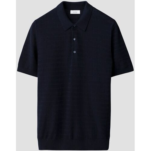 Eton Polo Tonal Pinstripe Stripe Pattern Soft Organic Cotton Navy / male