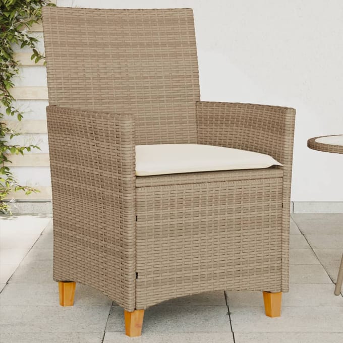 vidaXL - Tuinstoelen - 2 - st - met - kussens - poly - rattan - en - massief - hout - beige