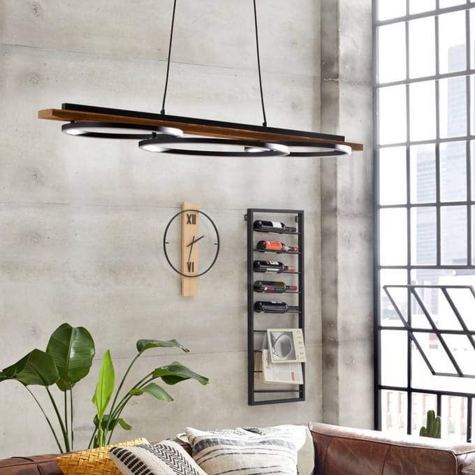EGLO Boyal LED hanglamp, bruin, lengte 101 cm, hout, 3-lamps.