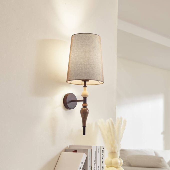 Lindby wandlamp Haldorin, grijs/zwart, textiel, 58 cm