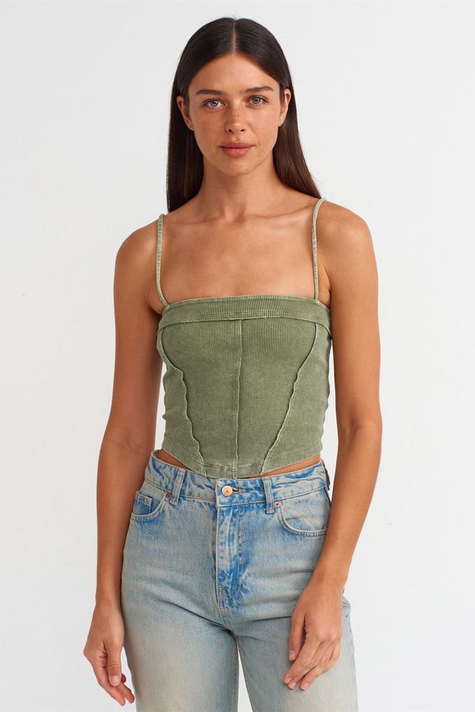 Geribbelde Vierkante Hals Crop Top